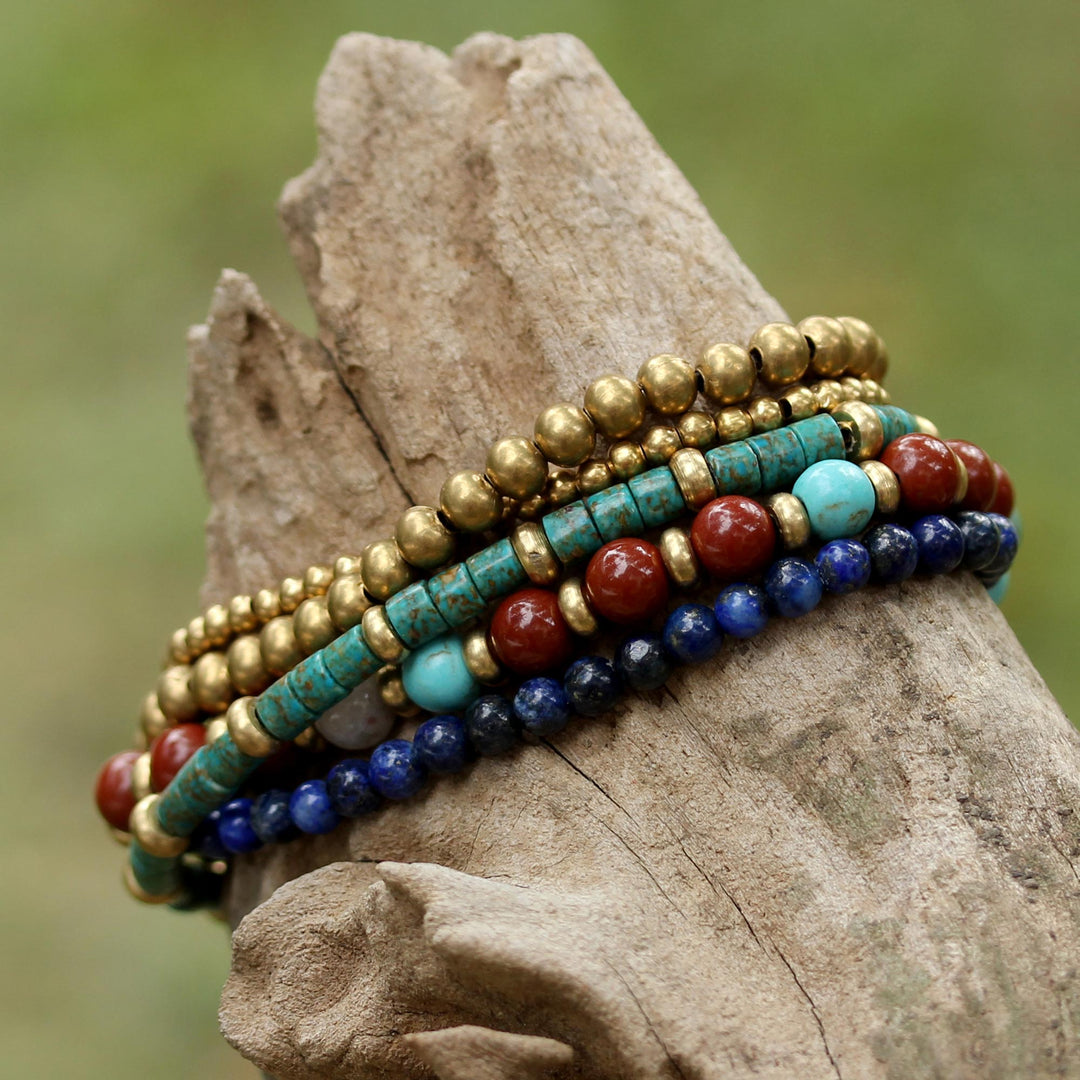 Multi Gemstone Beaded Bracelet from Thailand - Beads and Bells