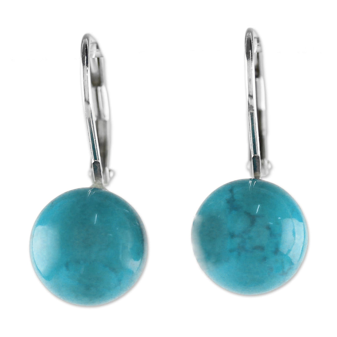 Blue Calcite and Sterling Silver Drop Earrings from Thailand - Pure Blue