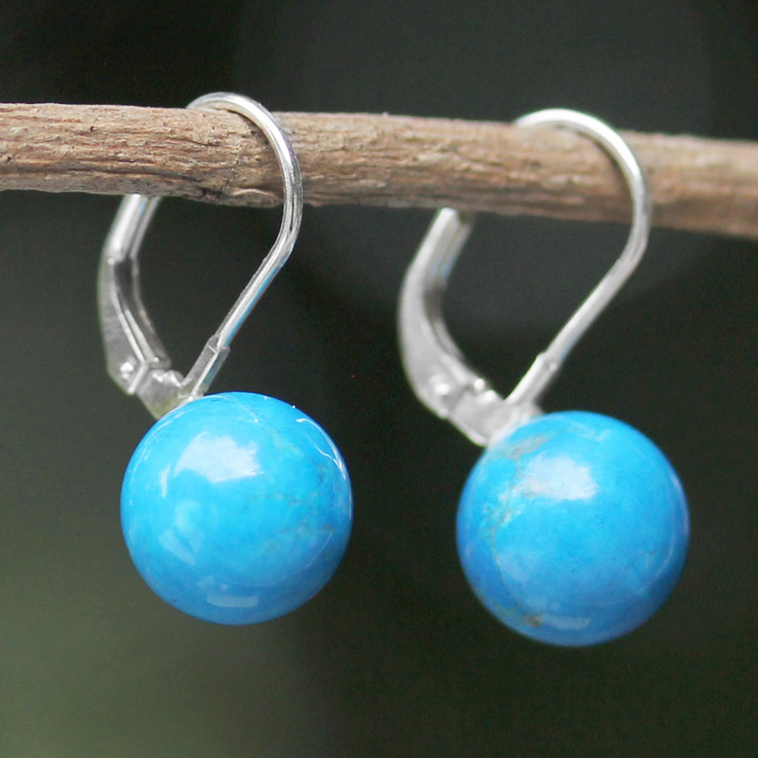 Blue Calcite and Sterling Silver Drop Earrings from Thailand - Pure Blue