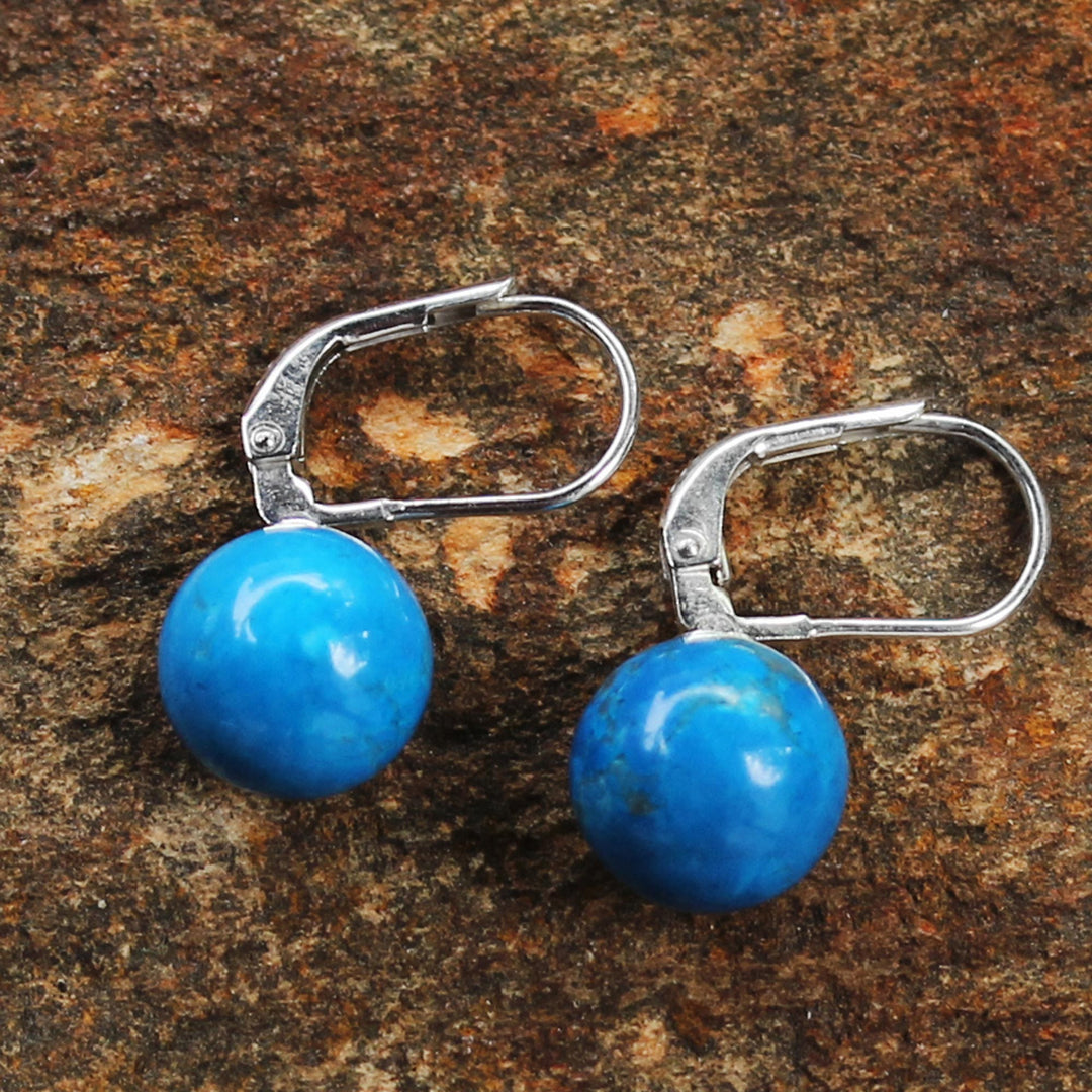 Blue Calcite and Sterling Silver Drop Earrings from Thailand - Pure Blue