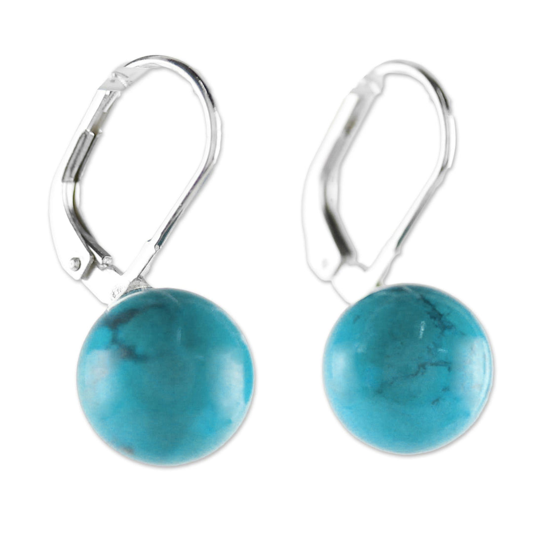 Blue Calcite and Sterling Silver Drop Earrings from Thailand - Pure Blue