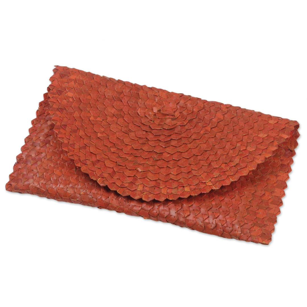 Hand Made Natural Fiber Clutch Handbag from Indonesia - Pumpkin Texture