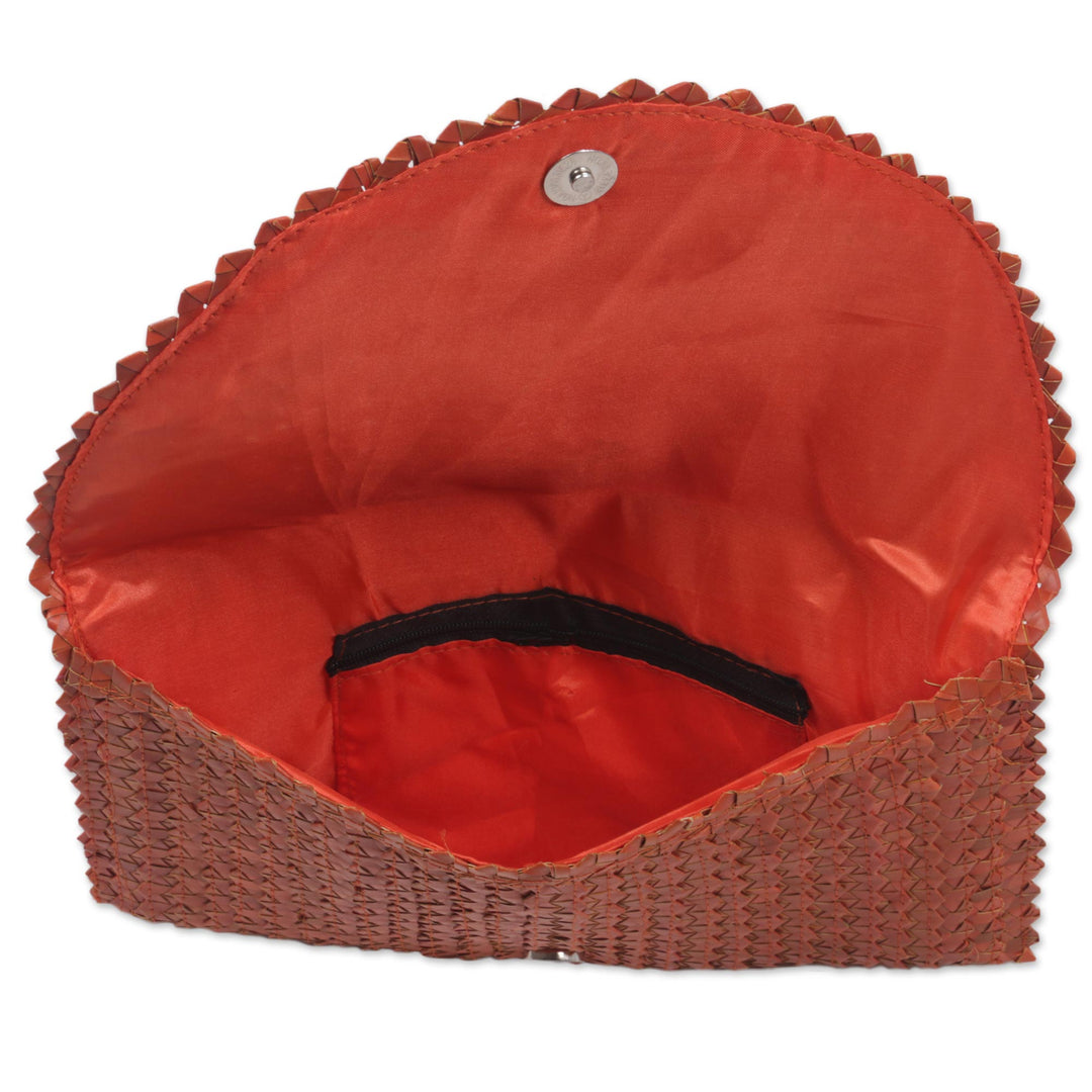 Hand Made Natural Fiber Clutch Handbag from Indonesia - Pumpkin Texture