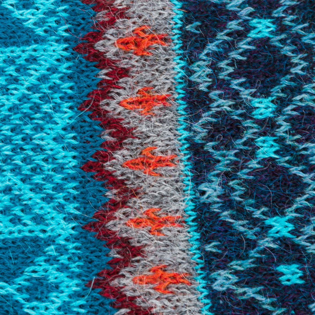 100% Alpaca Fingerless Gloves in Azure and Smoke from Peru - Andean Snowfall