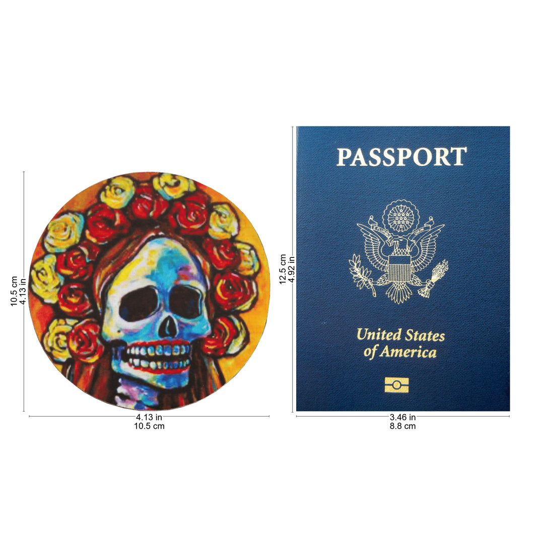 Pinewood Coasters with Base Skull (Set of 4) from Mexico - Skeleton Bride