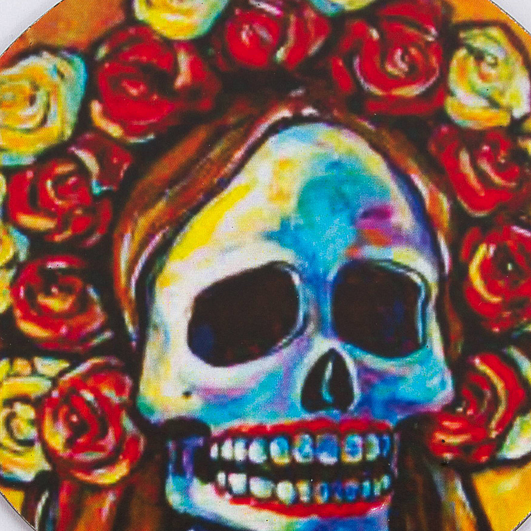 Pinewood Coasters with Base Skull (Set of 4) from Mexico - Skeleton Bride