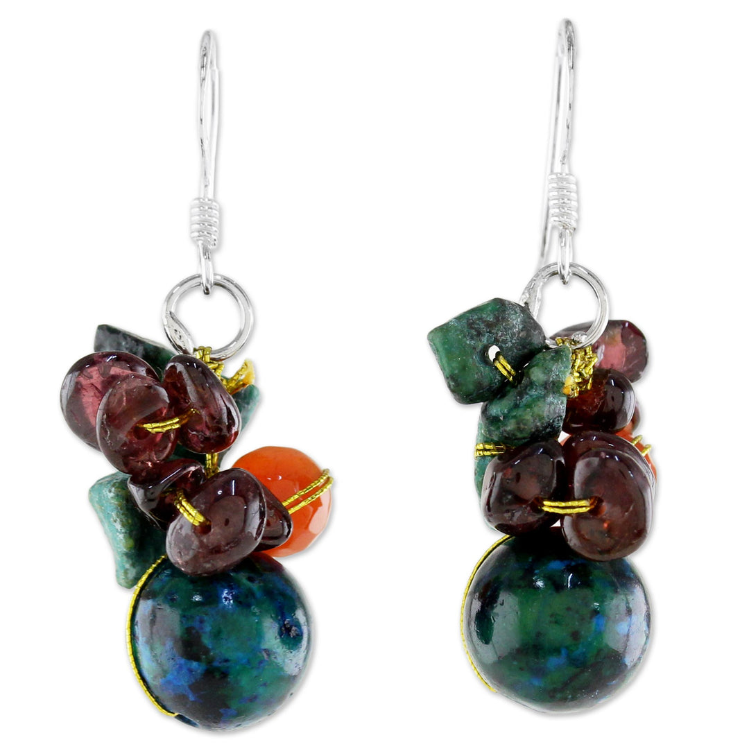 Beaded Dangle Earrings with Garnet and Carnelian - Tropical Oasis