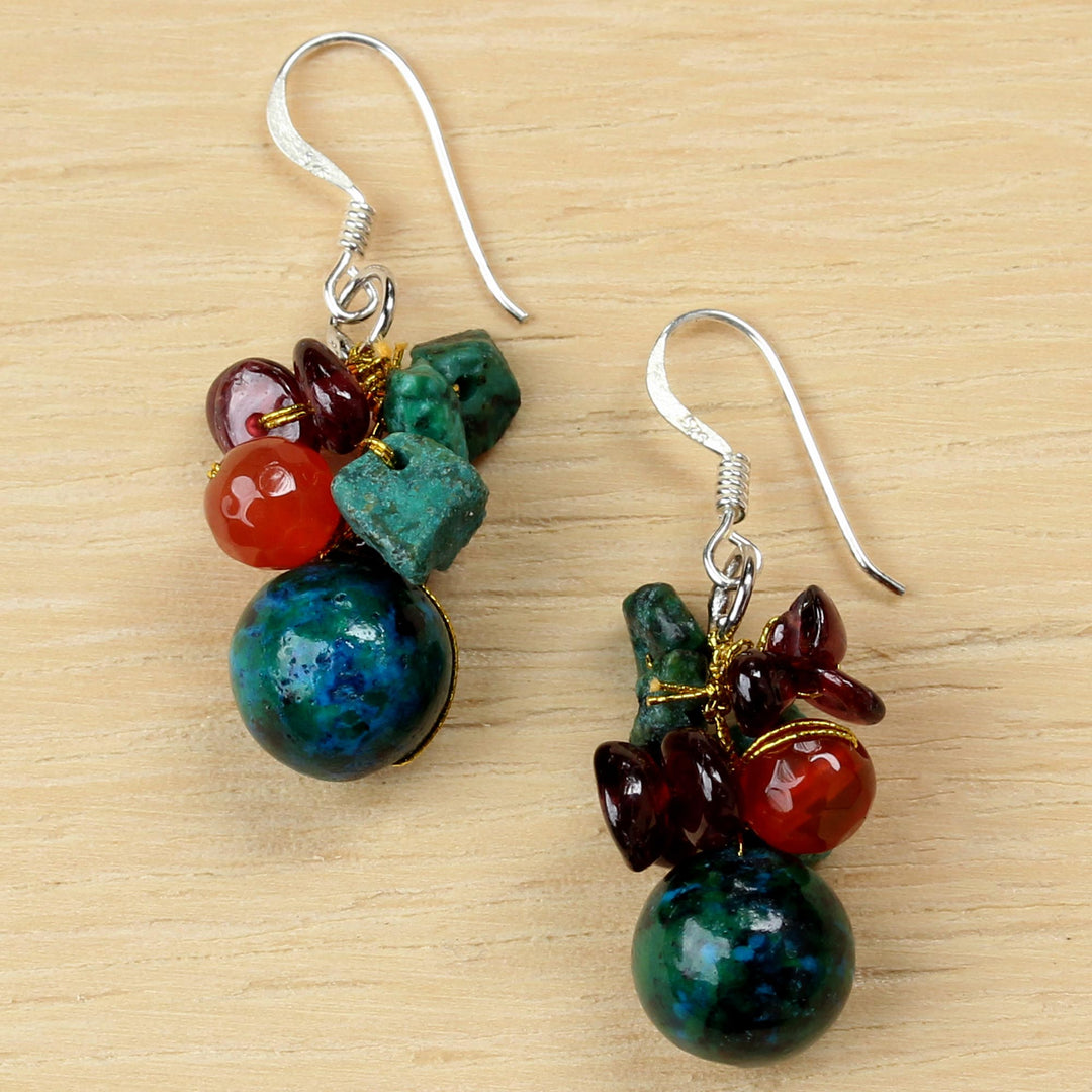 Beaded Dangle Earrings with Garnet and Carnelian - Tropical Oasis