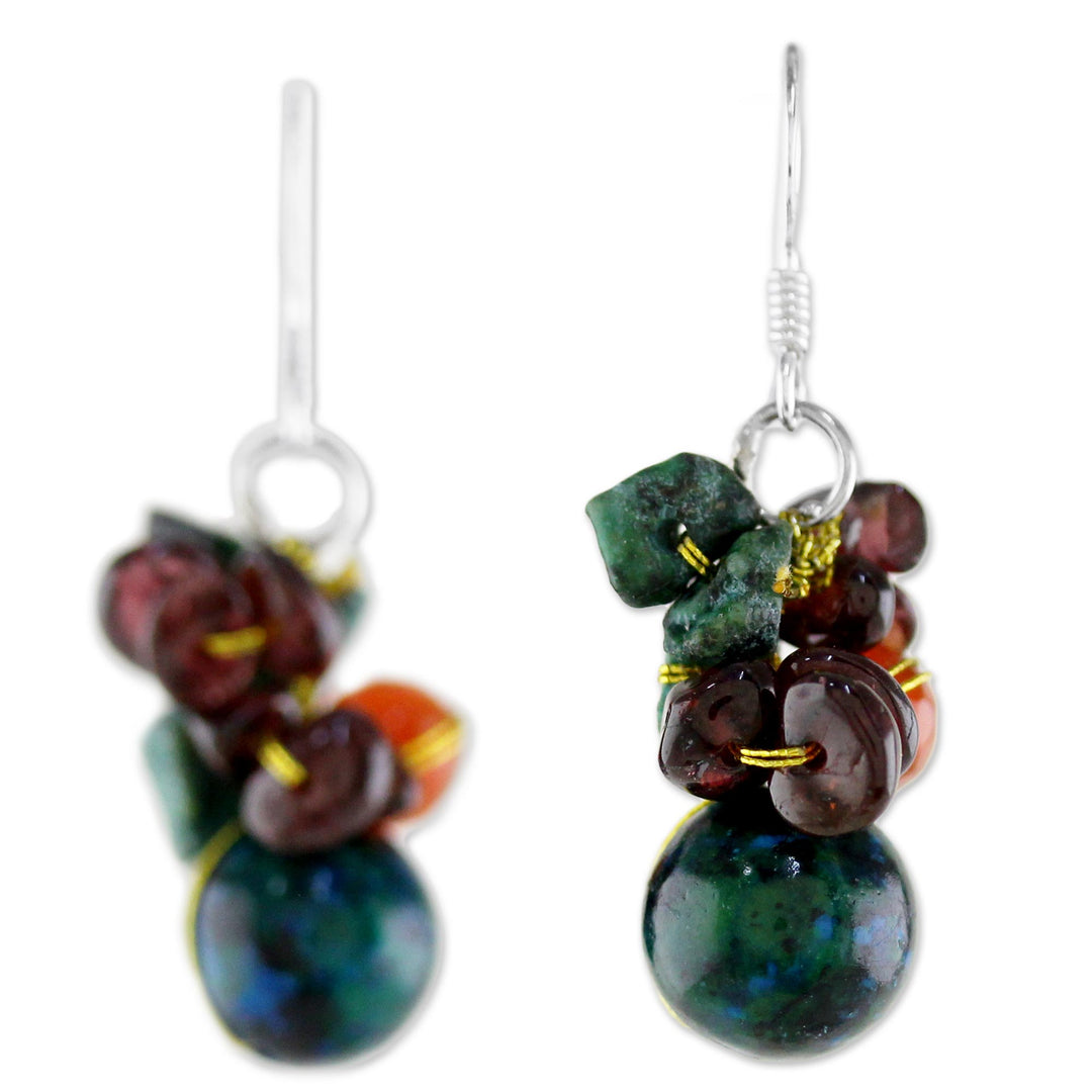 Beaded Dangle Earrings with Garnet and Carnelian - Tropical Oasis