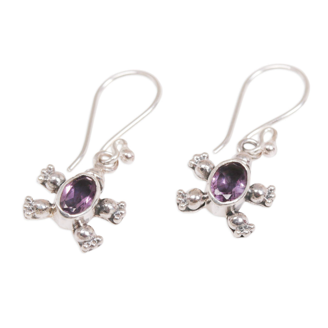 Sterling Silver & Amethyst Petite Turtle Earrings From Bali - Walking Tortoise