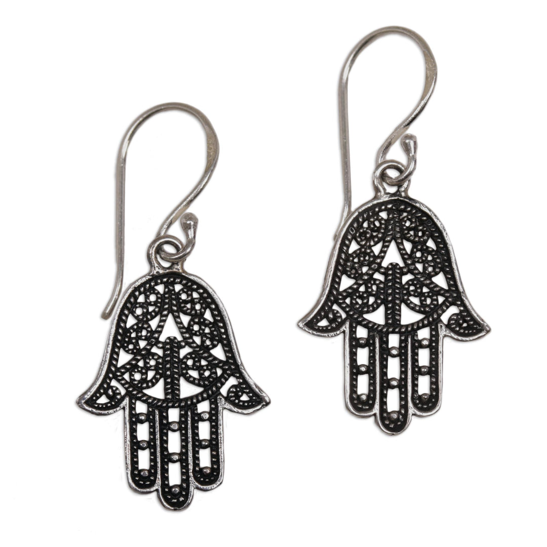 925 Sterling Silver Hamsa Dangle Earrings from Bali - Holy Hamsa