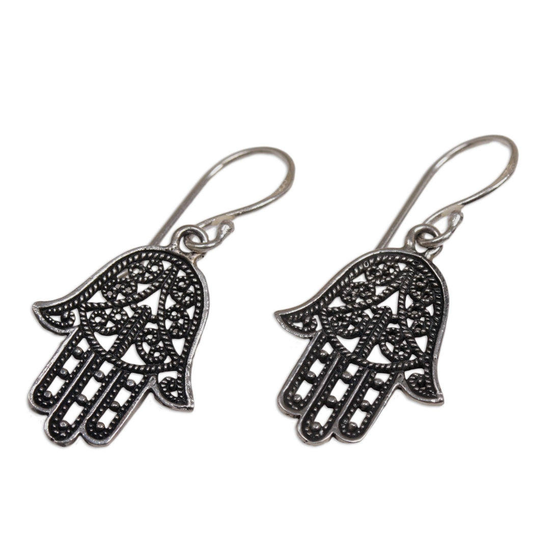 925 Sterling Silver Hamsa Dangle Earrings from Bali - Holy Hamsa