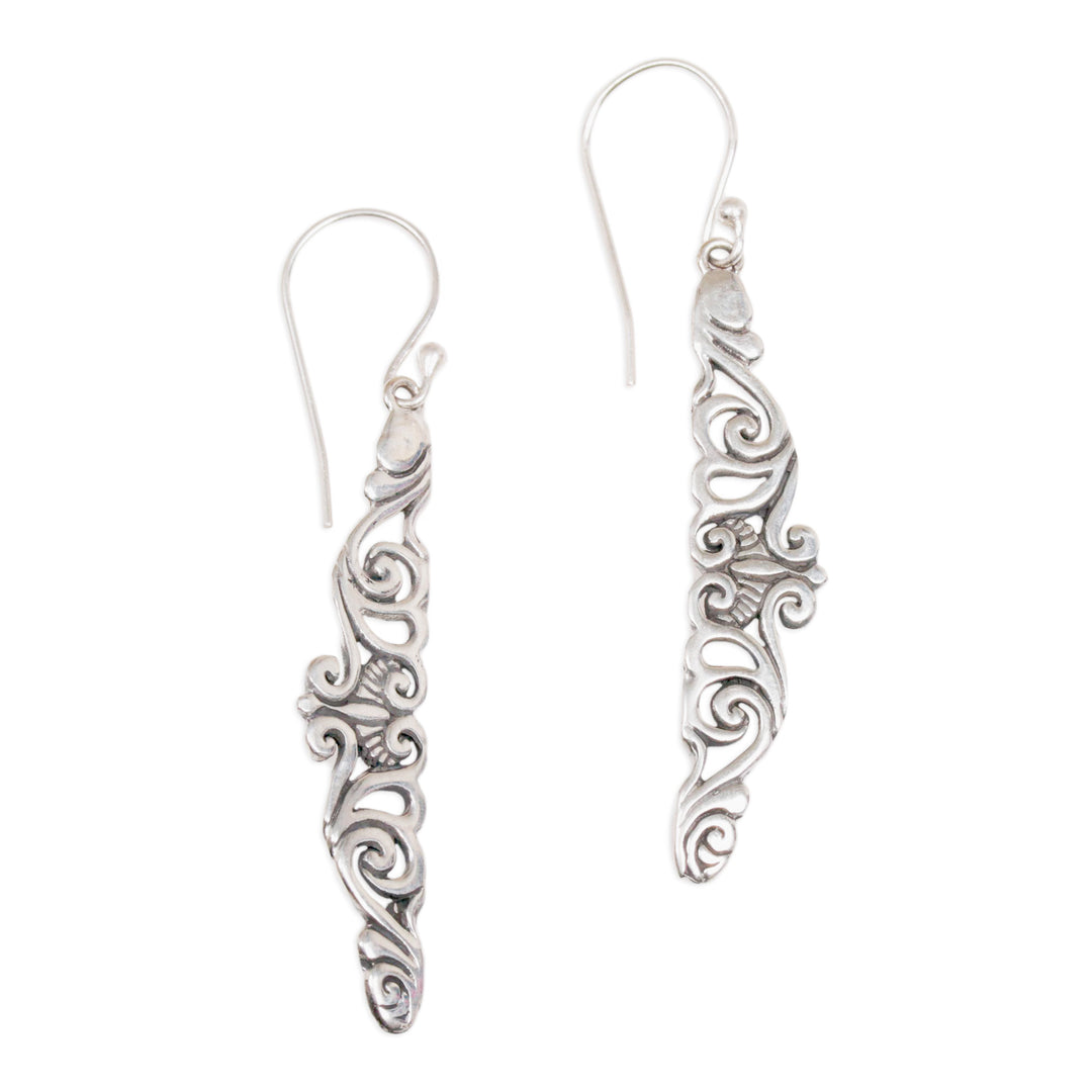 Hand-Crafted Sterling Silver Dangle Earrings from Bali - Floral Tie