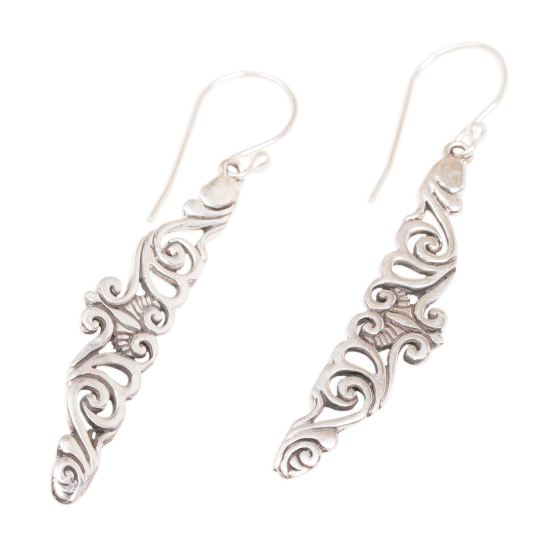 Hand-Crafted Sterling Silver Dangle Earrings from Bali - Floral Tie