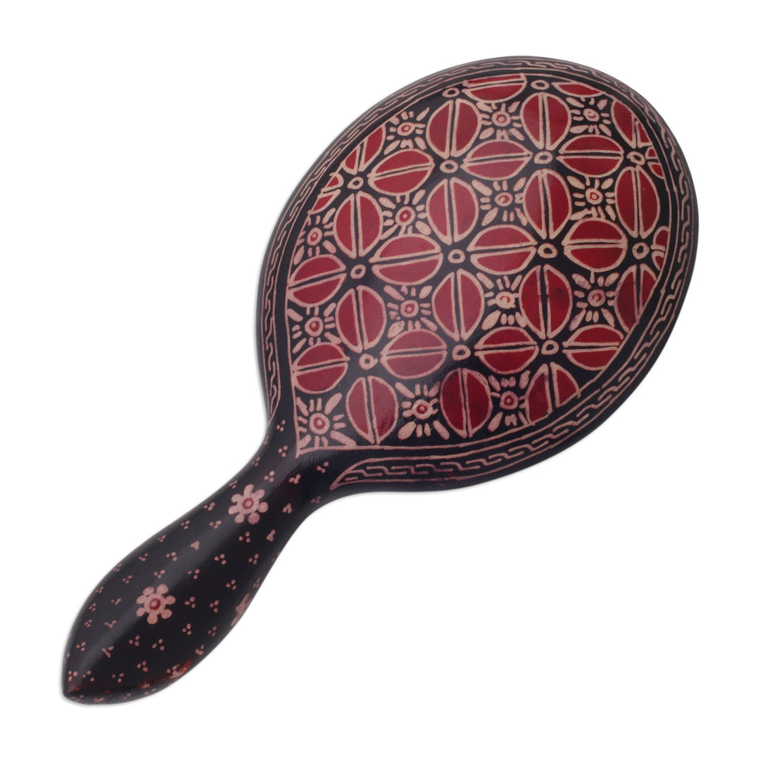 Handheld Batik Wood Mirror with Coffee Motif from Java - Exotic Beauty