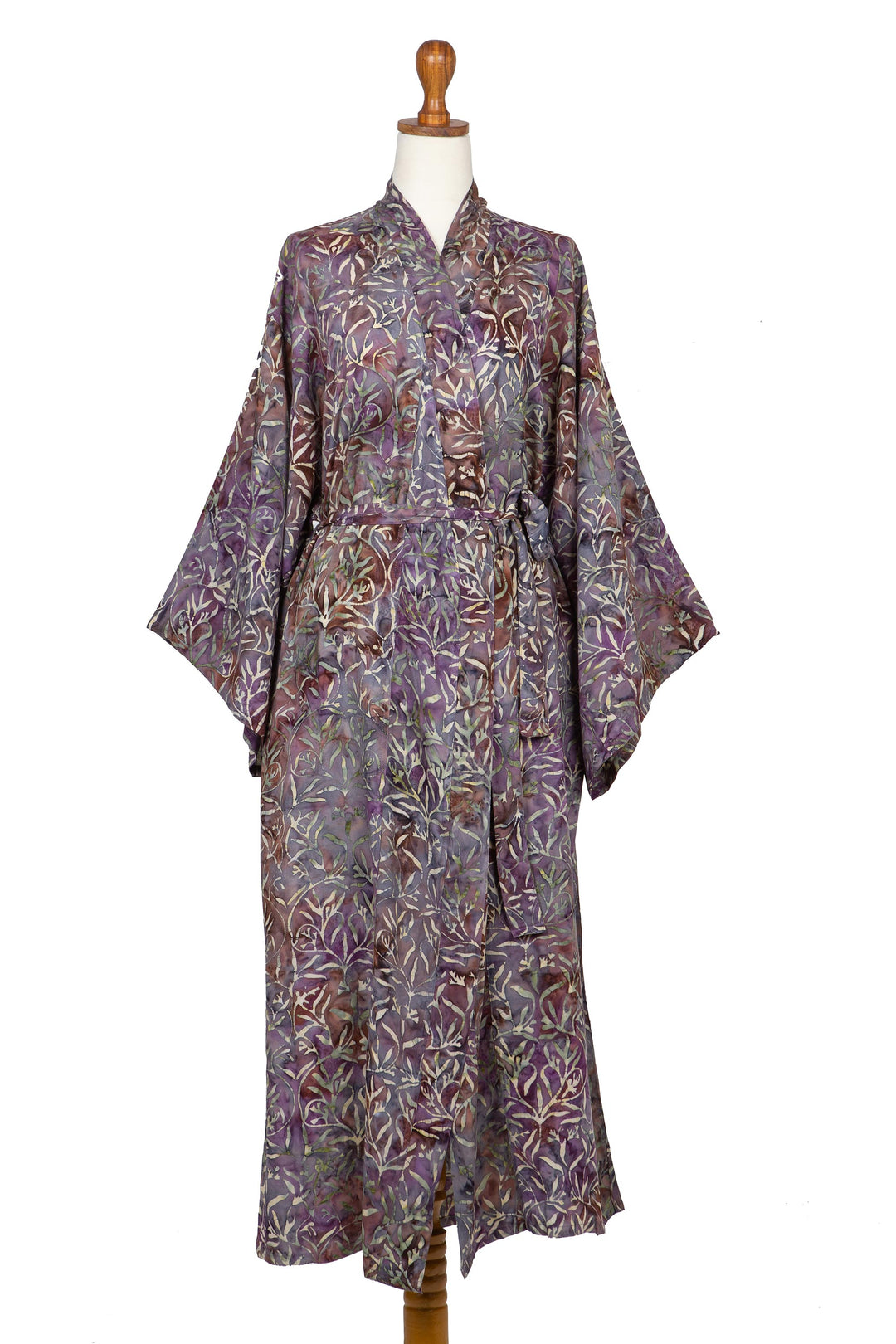 Sienna Purple Floral Batik on Rayon Long Robe from Indonesia - Floral Mansion