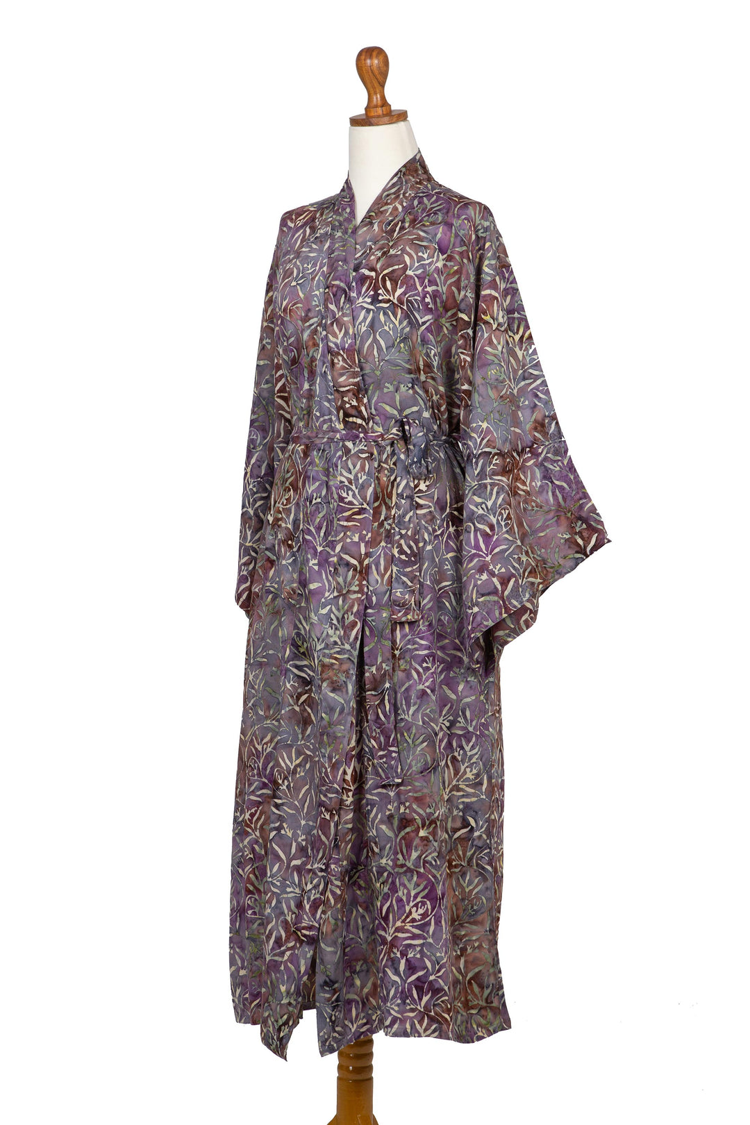 Sienna Purple Floral Batik on Rayon Long Robe from Indonesia - Floral Mansion