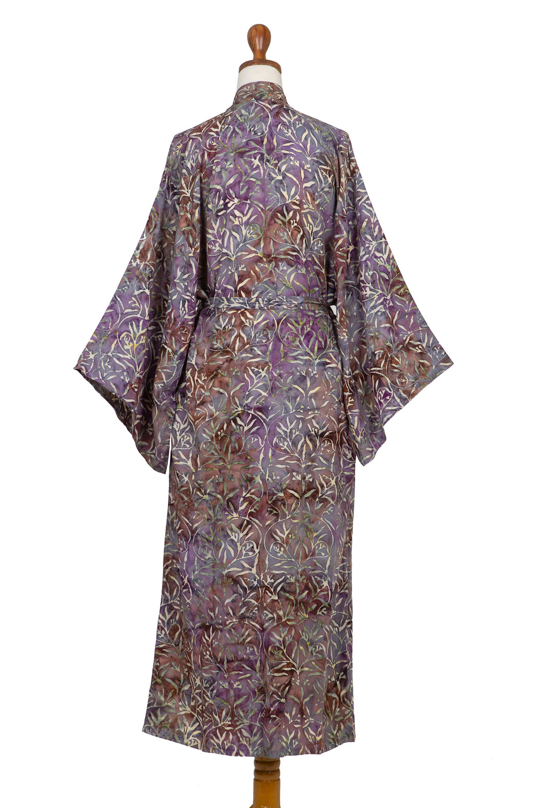 Sienna Purple Floral Batik on Rayon Long Robe from Indonesia - Floral Mansion