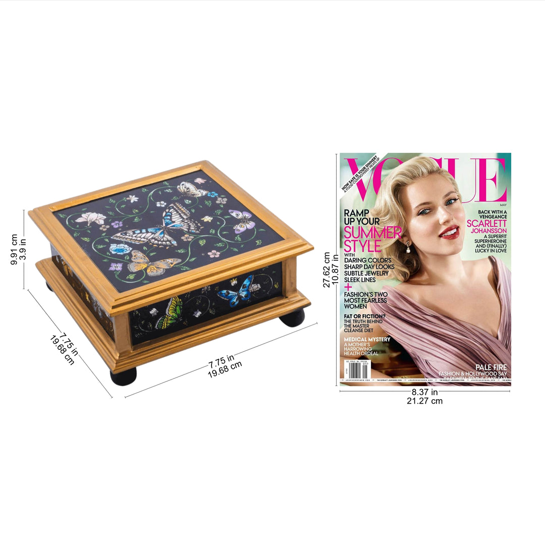 Black Reverse-Painted Glass Decorative Box with Butterflies - Midnight Garden