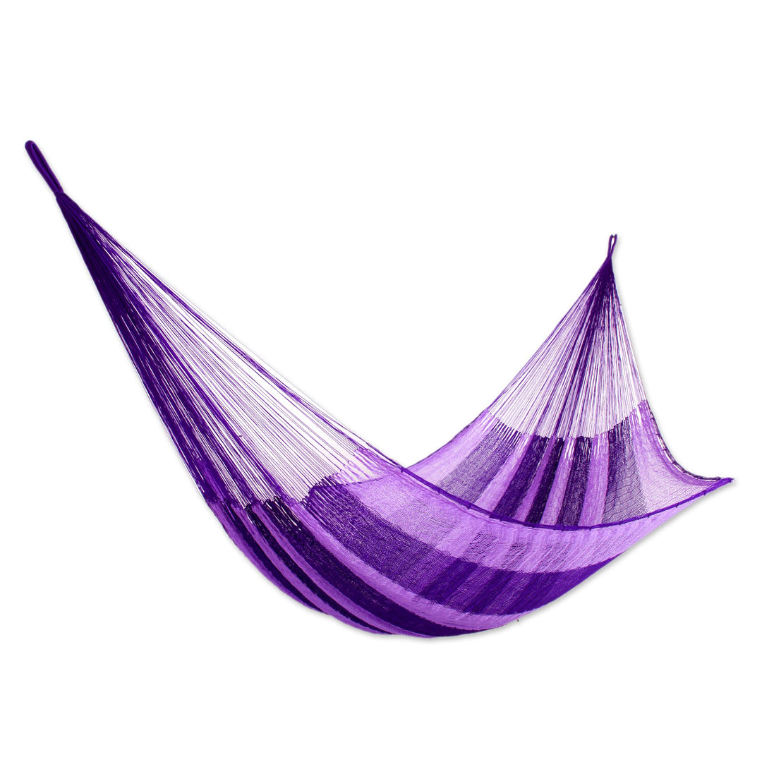 Lilac Striped Double Nylon Hammock from Mexico - Lilac Blossom