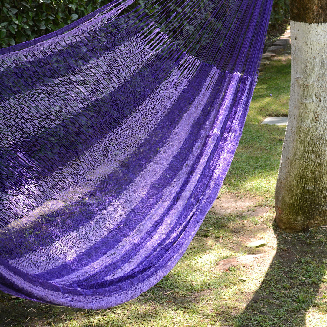 Lilac Striped Double Nylon Hammock from Mexico - Lilac Blossom