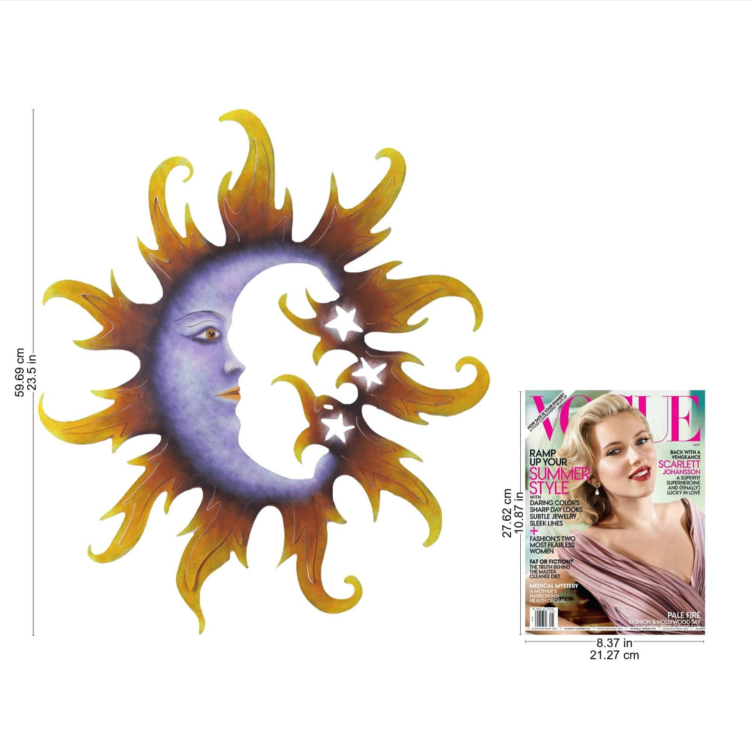 Steel Wall Art Sculpture of Crescent Moon and Stars - Crescent Moon and Stars