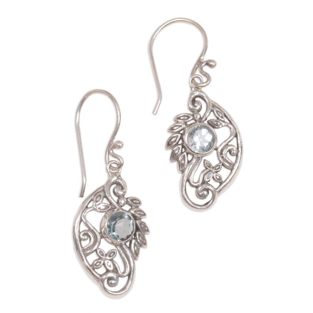 Balinese Blue Topaz and Sterling Silver Swan Theme Earrings - Proud Swans