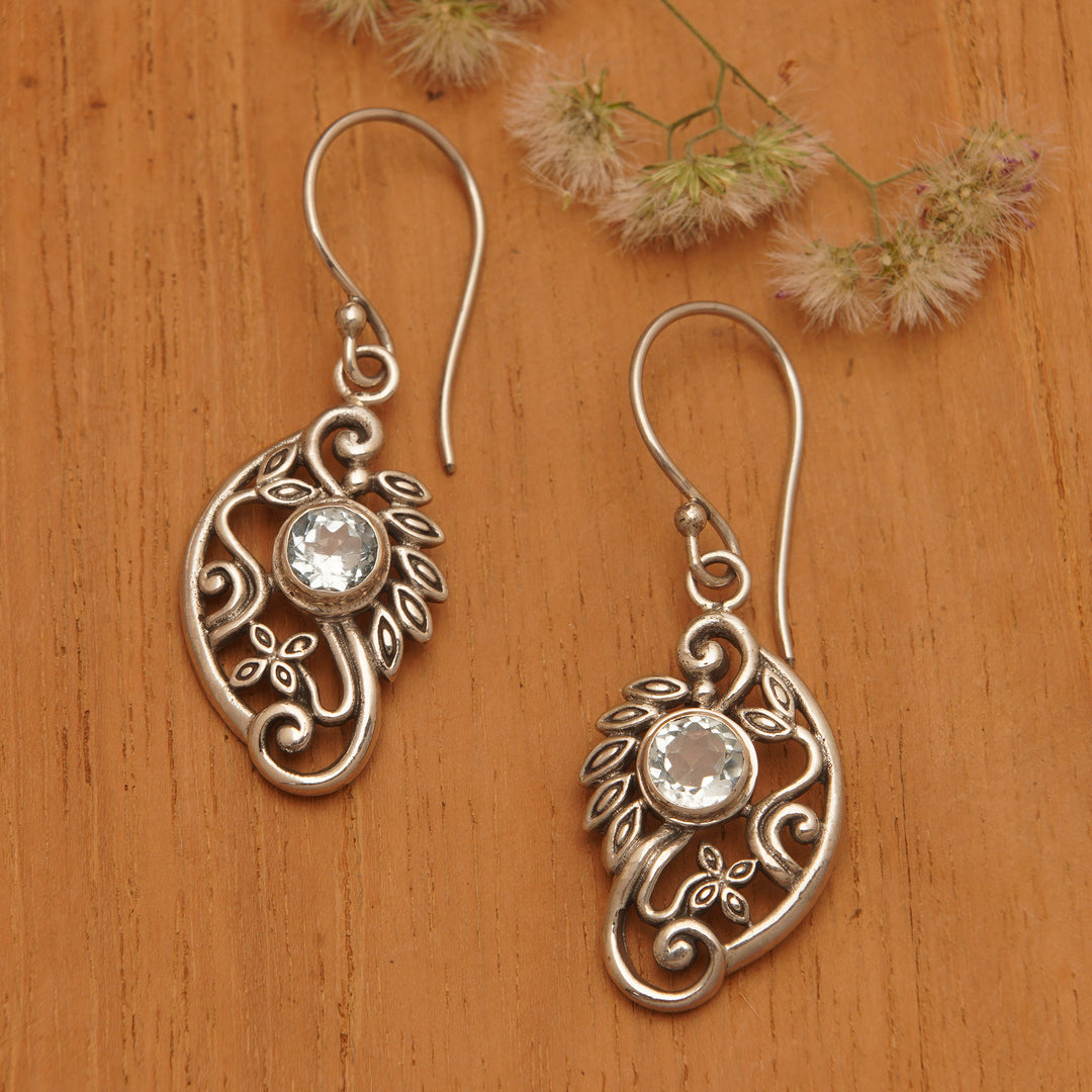 Balinese Blue Topaz and Sterling Silver Swan Theme Earrings - Proud Swans