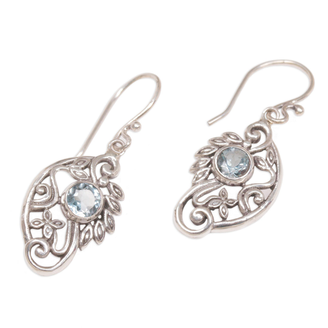 Balinese Blue Topaz and Sterling Silver Swan Theme Earrings - Proud Swans