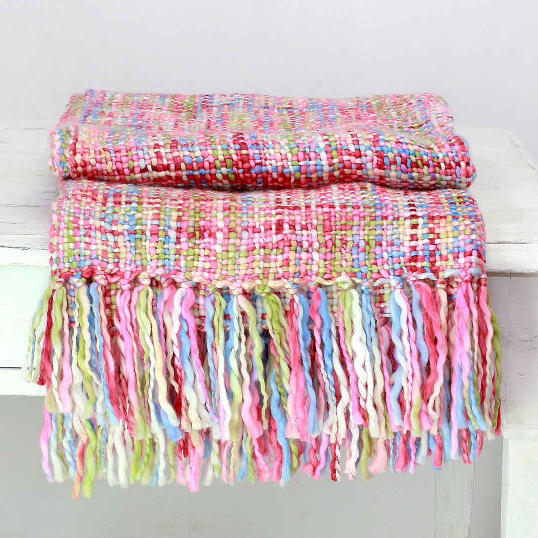 Bright Multicolored Throw Blanket with Fringe from India - Vibrant Mix