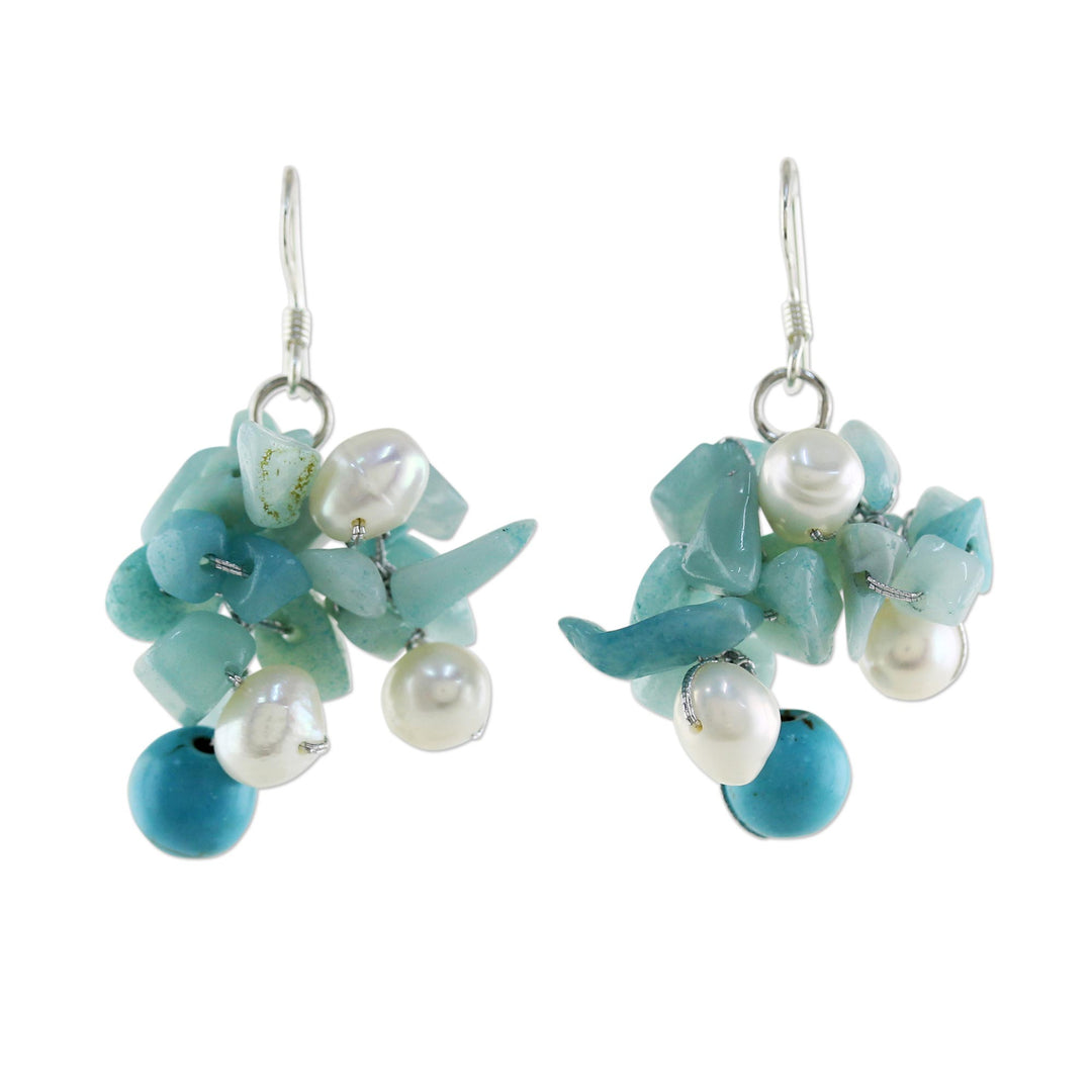 Beaded Cultured Pearl and Blue Quartz Earrings - Phuket Beach