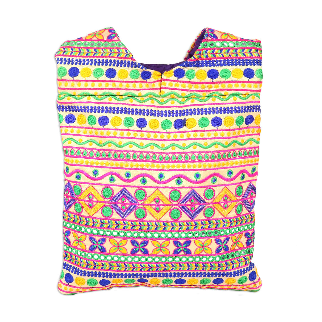 Multi-Colored Geometric Embroidered Striped Sling Handbag - Beige Floral Fantasy