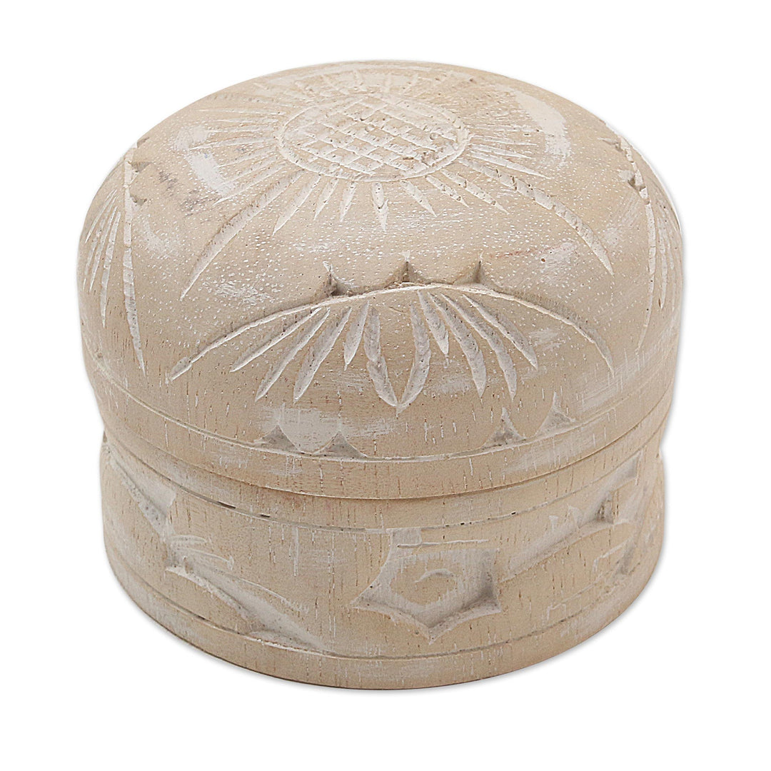 Hand Carved Floral Decorative Wood Box from Bali - Bougainvillea Bloom
