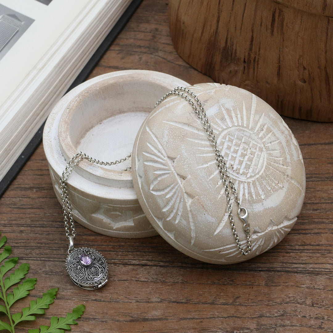 Hand Carved Floral Decorative Wood Box from Bali - Bougainvillea Bloom