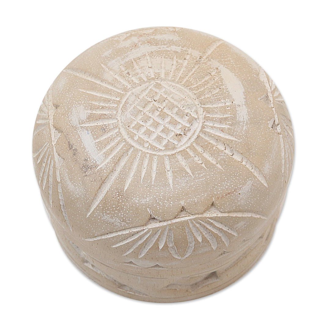 Hand Carved Floral Decorative Wood Box from Bali - Bougainvillea Bloom