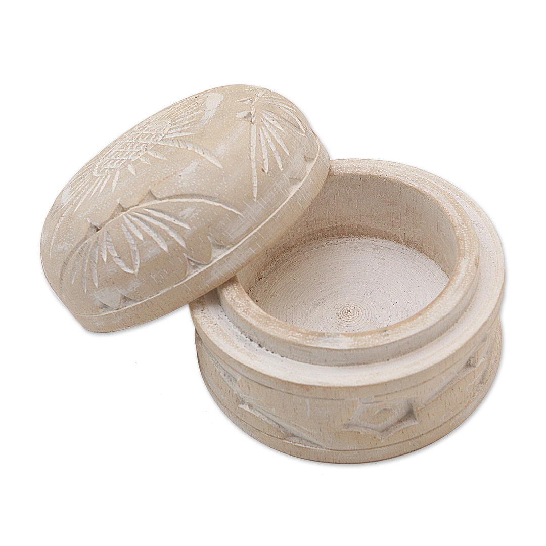 Hand Carved Floral Decorative Wood Box from Bali - Bougainvillea Bloom