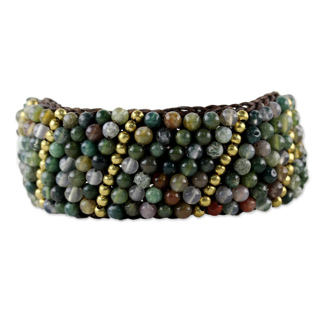 Jasper and Brass Beaded Wristband Bracelet from Thailand - Thai Smile