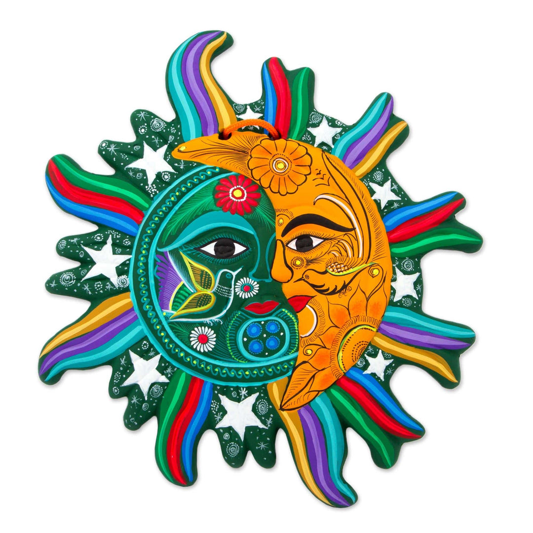 Green Saffron Eclipse Wall Adornment Sculpture Stars Birds - Starlit Eclipse