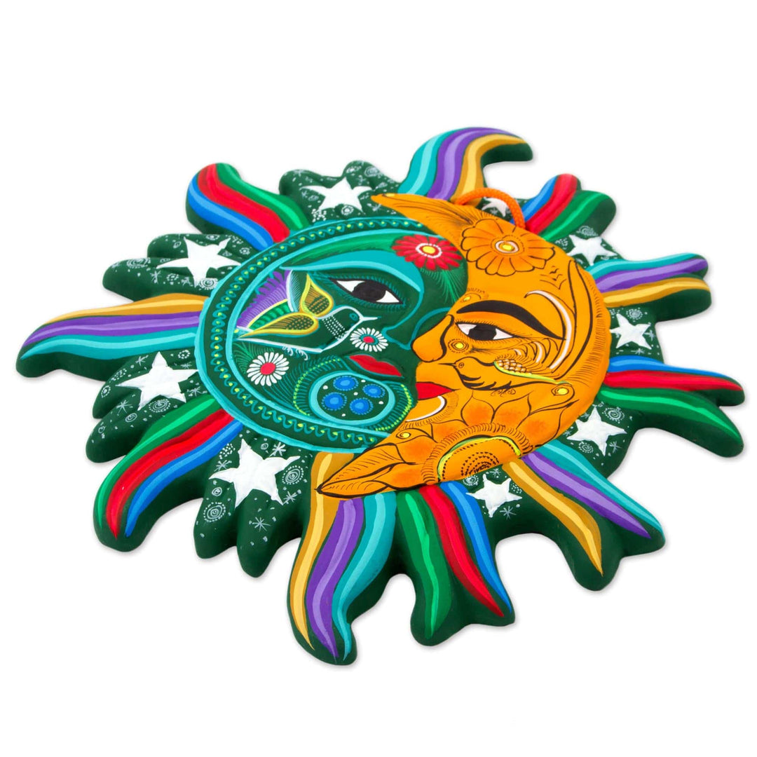Green Saffron Eclipse Wall Adornment Sculpture Stars Birds - Starlit Eclipse