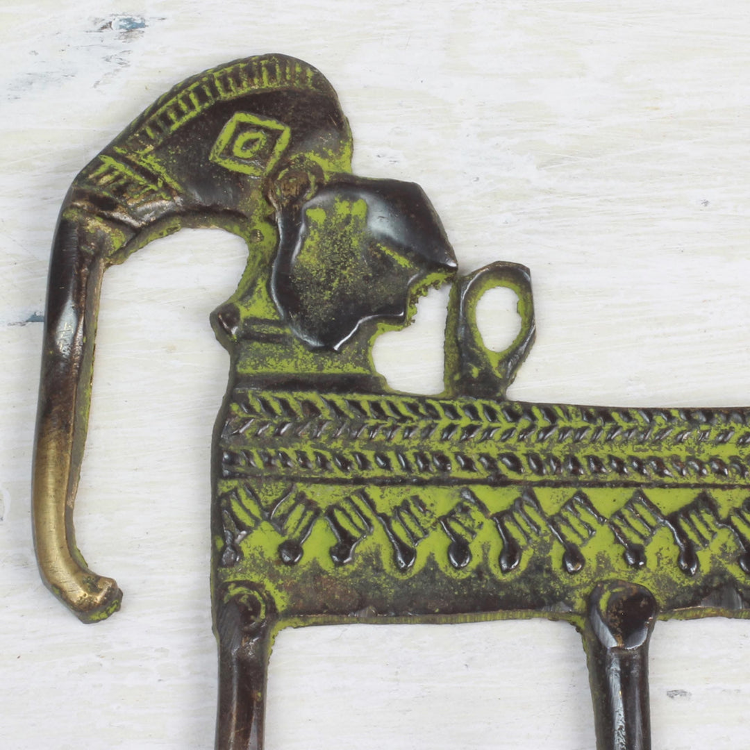 Antiqued Brass Indian Elephant Theme 3-Hook Coat Rack - Helpful Elephant
