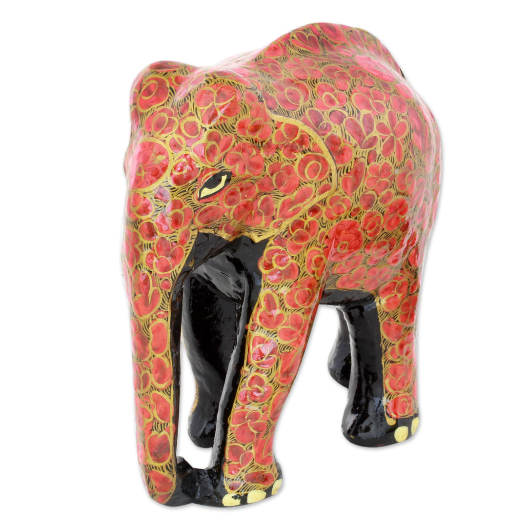 Indian Wood Painted Papier Mache Floral Elephant Sculpture - Floral Charm