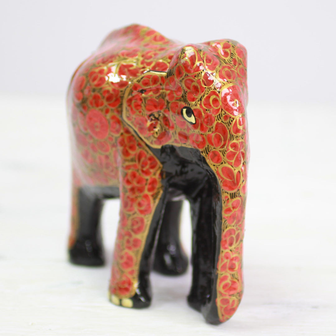 Indian Wood Painted Papier Mache Floral Elephant Sculpture - Floral Charm