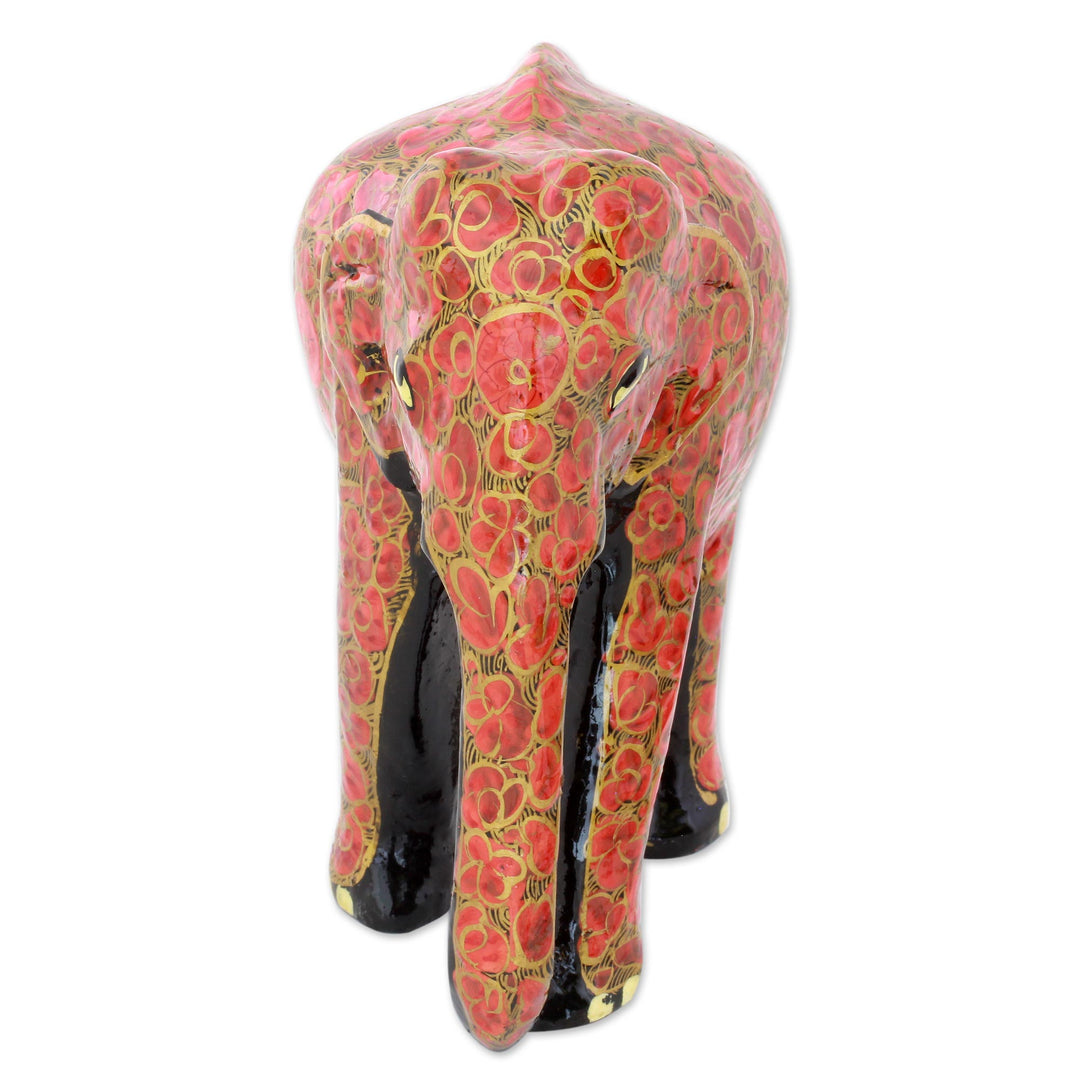 Indian Wood Painted Papier Mache Floral Elephant Sculpture - Floral Charm