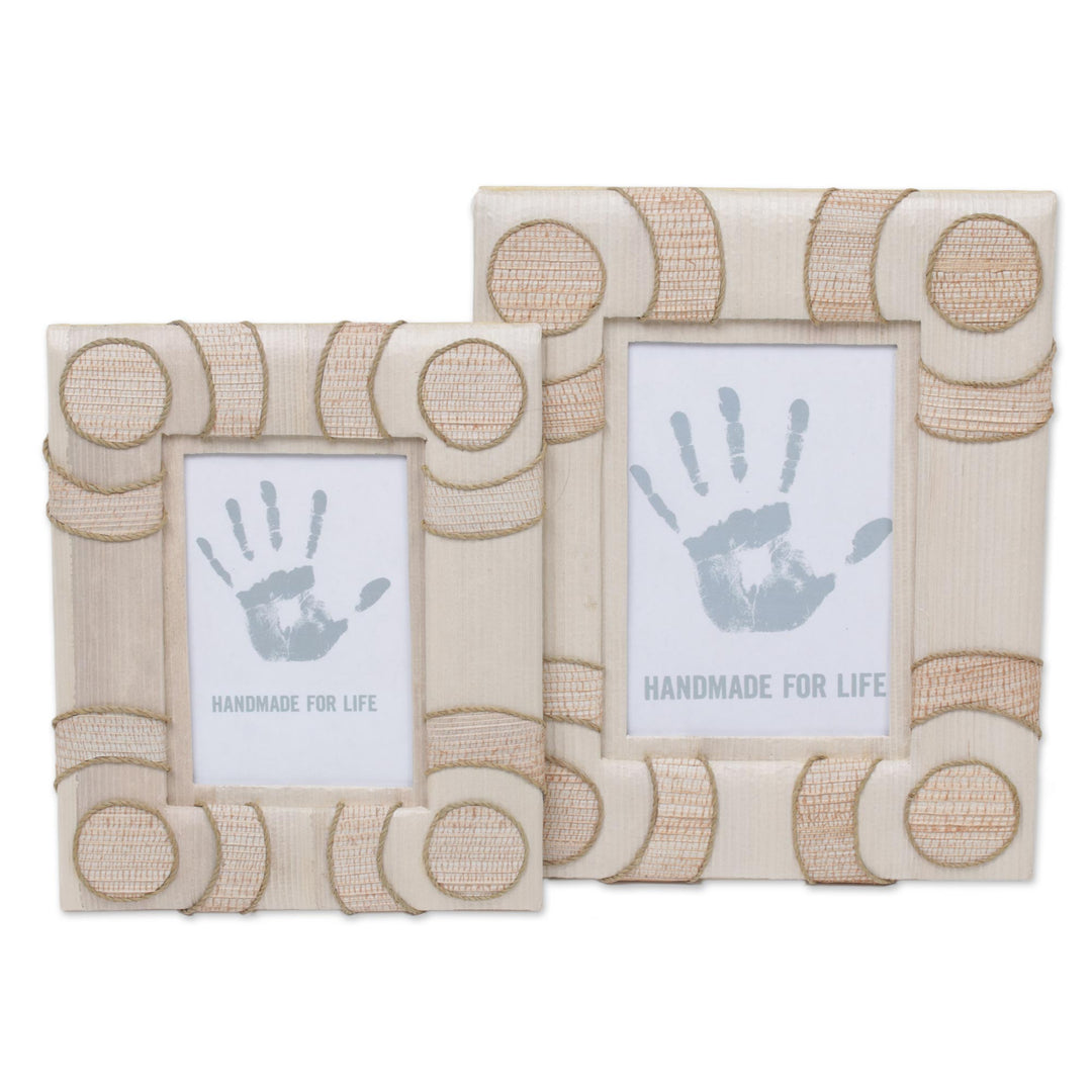 4x6 and 3x5 Natural Fiber Indonesian Photo Frames in Beige - Circle of Memories in Beige