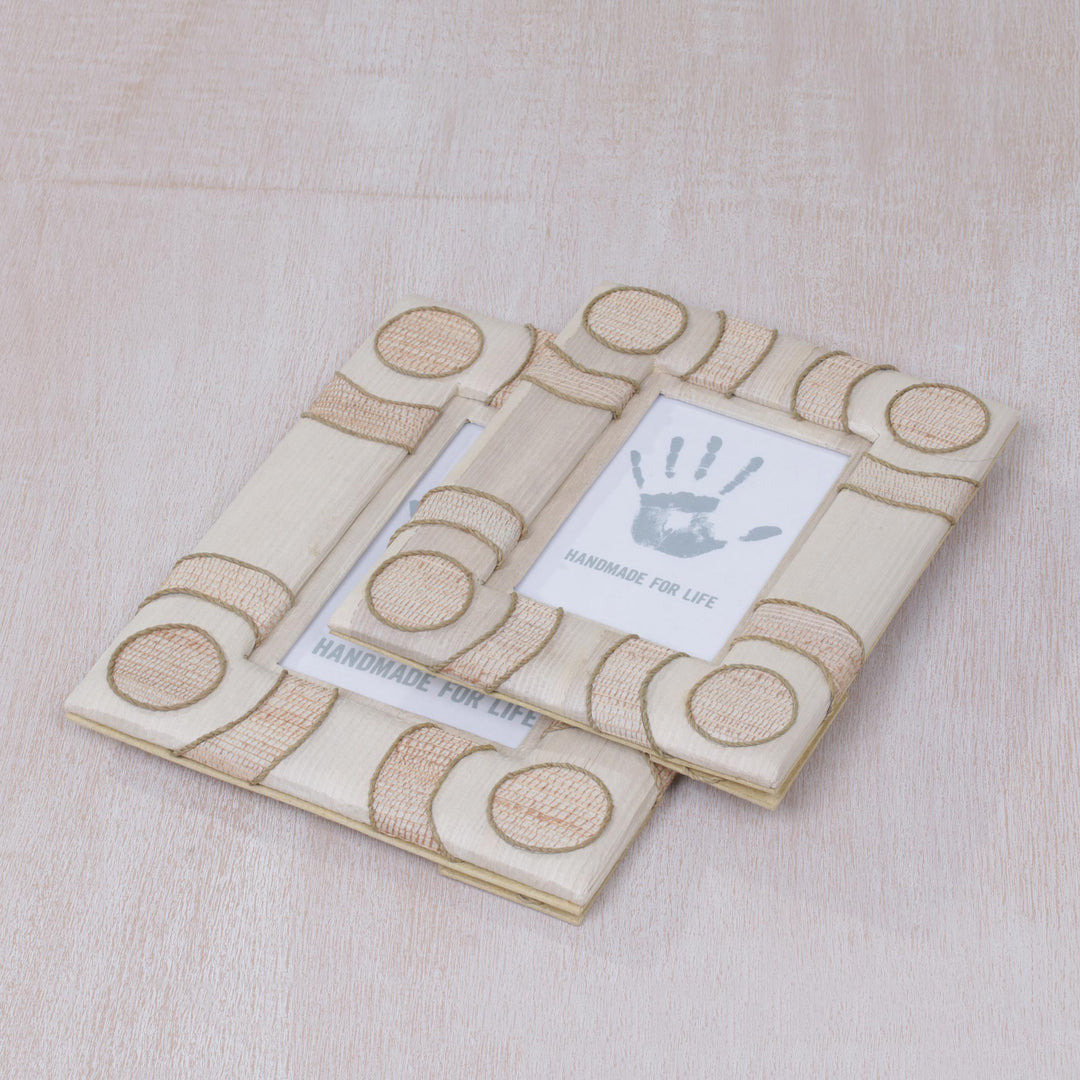 4x6 and 3x5 Natural Fiber Indonesian Photo Frames in Beige - Circle of Memories in Beige