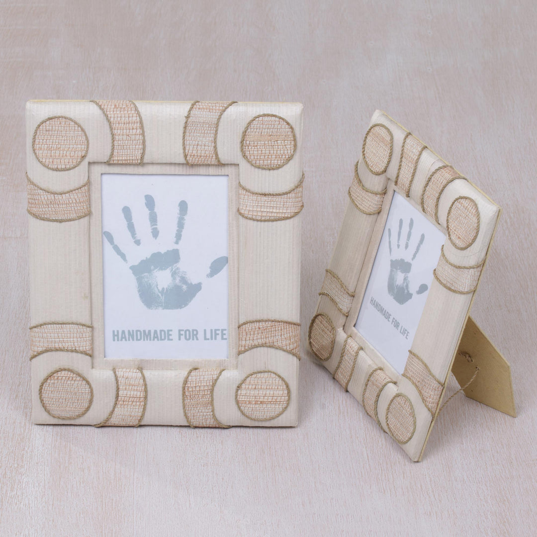 4x6 and 3x5 Natural Fiber Indonesian Photo Frames in Beige - Circle of Memories in Beige