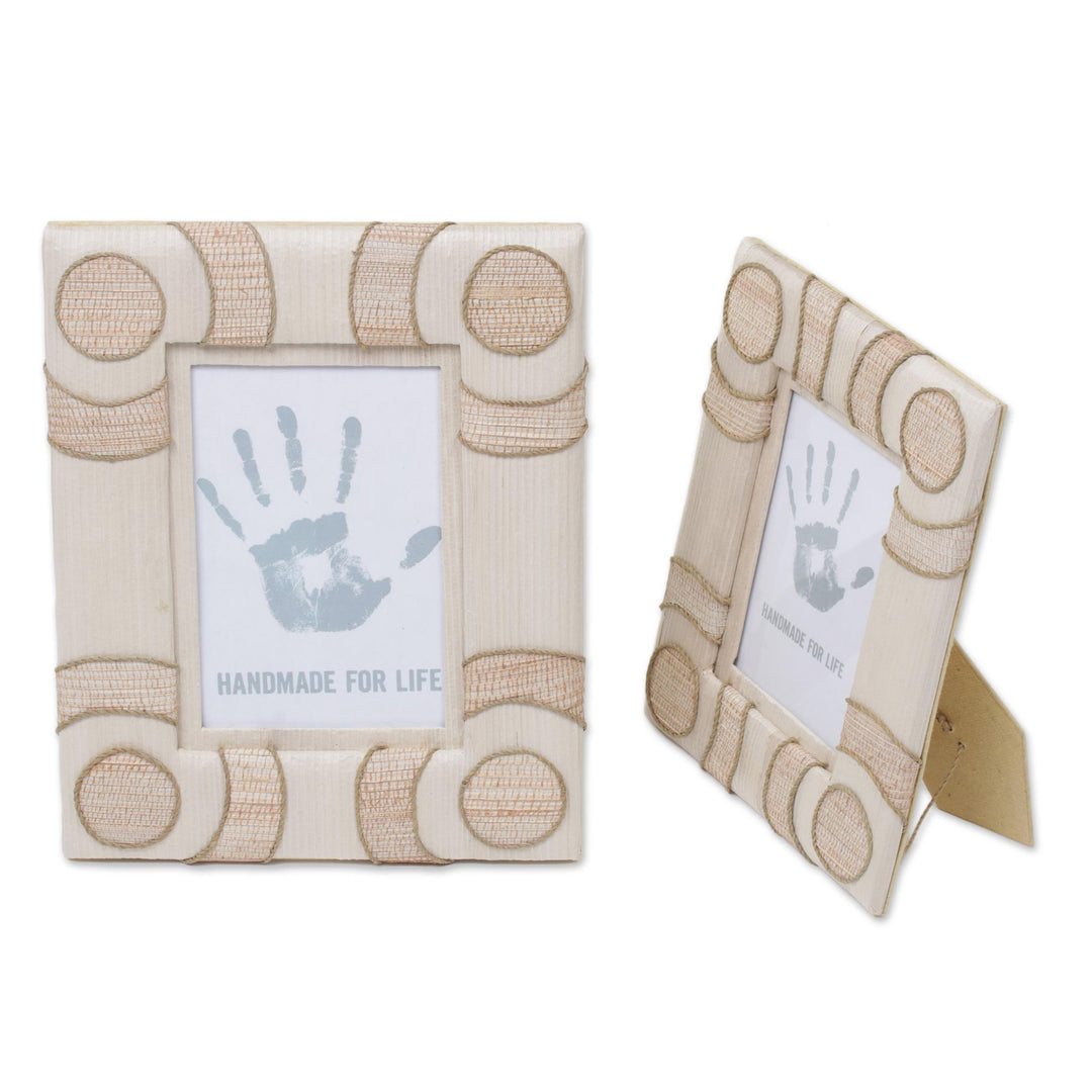 4x6 and 3x5 Natural Fiber Indonesian Photo Frames in Beige - Circle of Memories in Beige