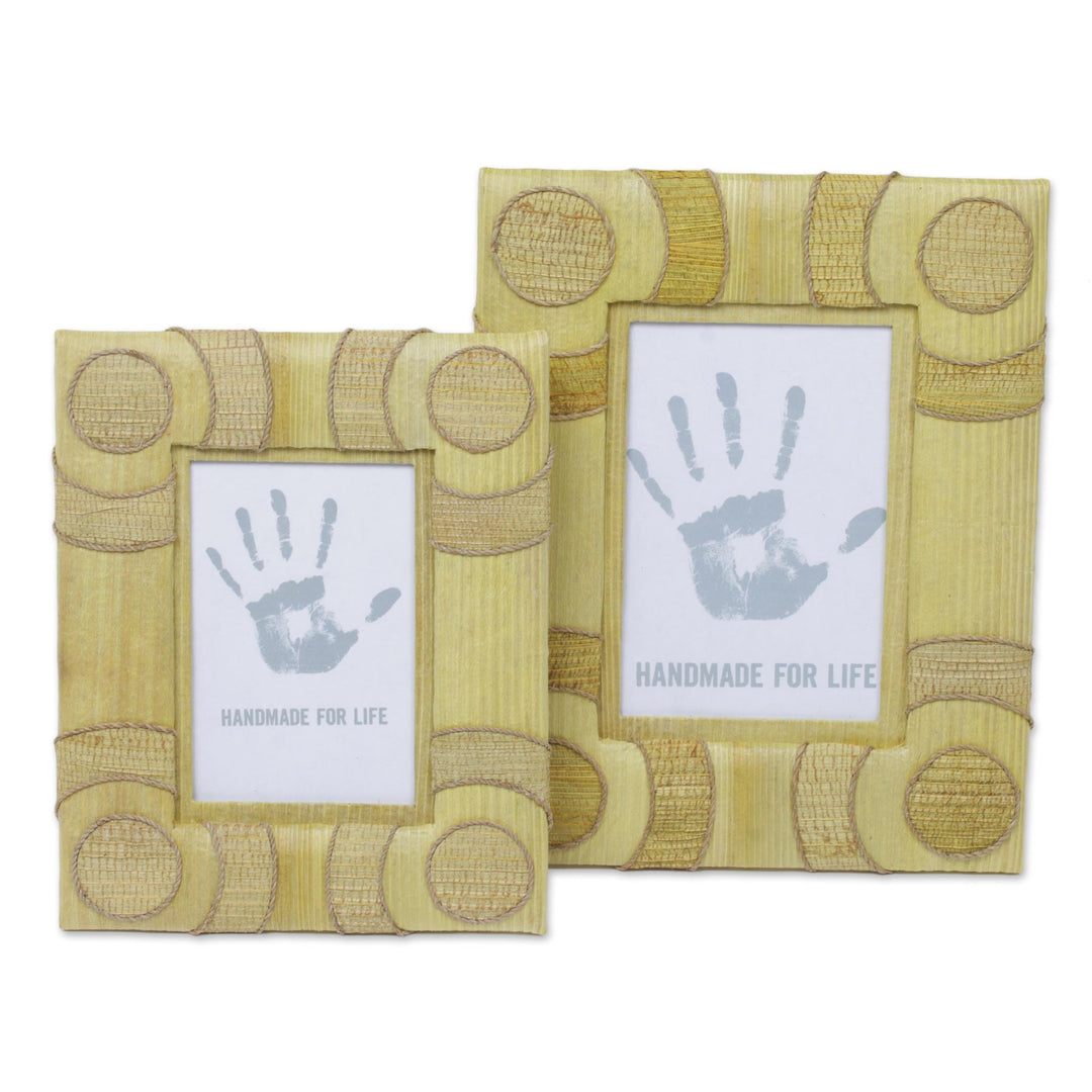 4x6 and 3x5 Natural Fiber Indonesian Photo Frames in Yellow - Circle of Memories in Yellow