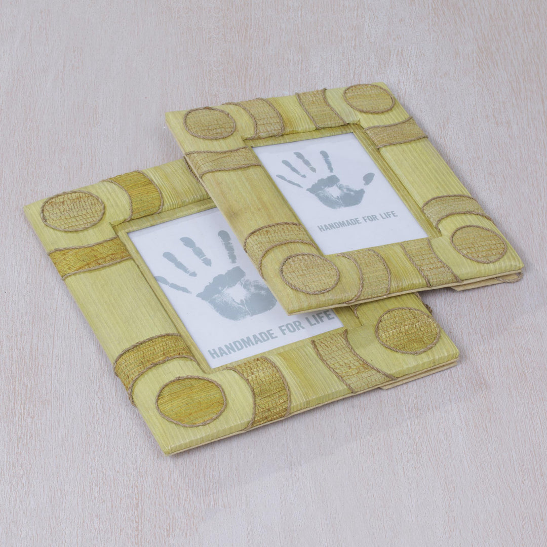 4x6 and 3x5 Natural Fiber Indonesian Photo Frames in Yellow - Circle of Memories in Yellow