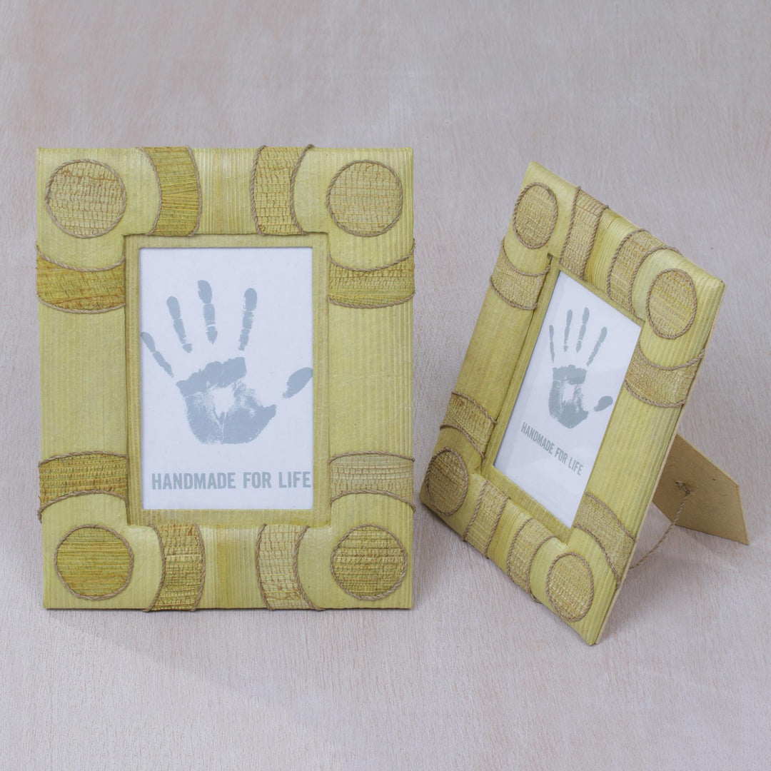 4x6 and 3x5 Natural Fiber Indonesian Photo Frames in Yellow - Circle of Memories in Yellow